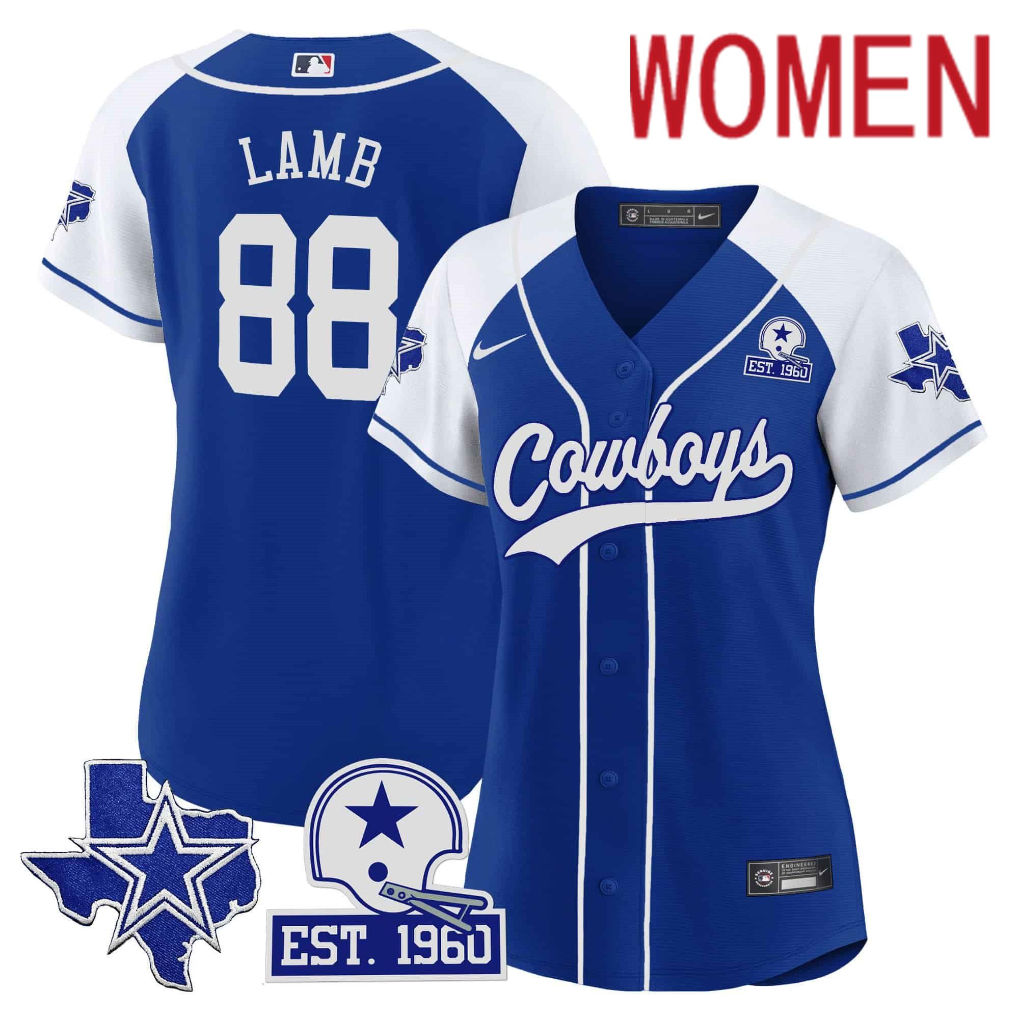Women Dallas Cowboys #88 Lamb Blue 2024 Nike Patch Baseball NFL Jersey style 1